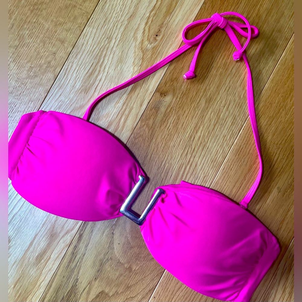Body Glove Bikini Top Hot Pink Fushia Bandeau Removable Straps Sz Med